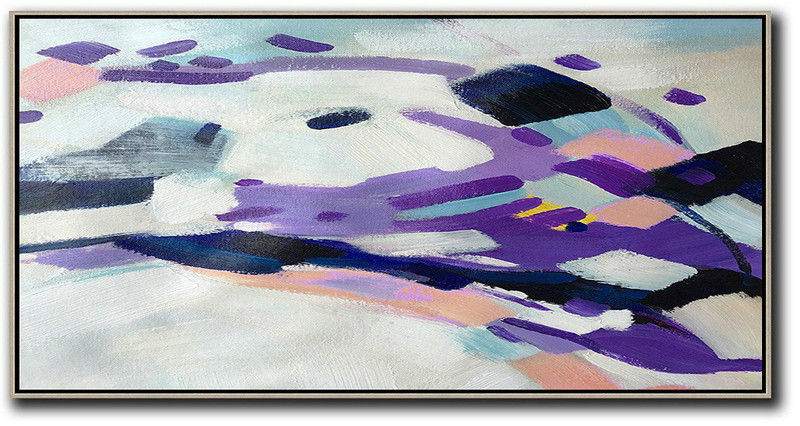 Large Abstract Art,Horizontal Palette Knife Contemporary Art,Pop Art Canvas,White,Purple,Dark Blue,Pink.etc